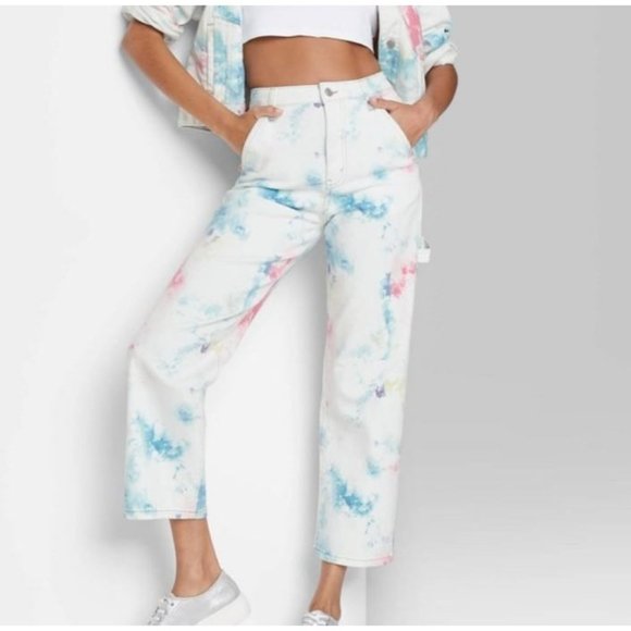 wild fable Pants - Wild Fable Tie Dye Highest Rise Utility Pants Jeans Sz 12 Cargo Straight Leg